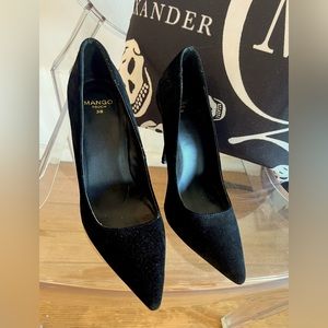 MANGO black suede heels worn maybe twice.